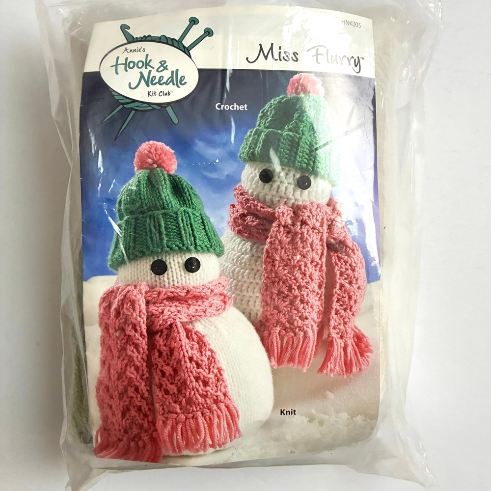 Annies Hook and Needle Kit Club Miss Flurry Snowman Knit Crochet Yarn HNK005